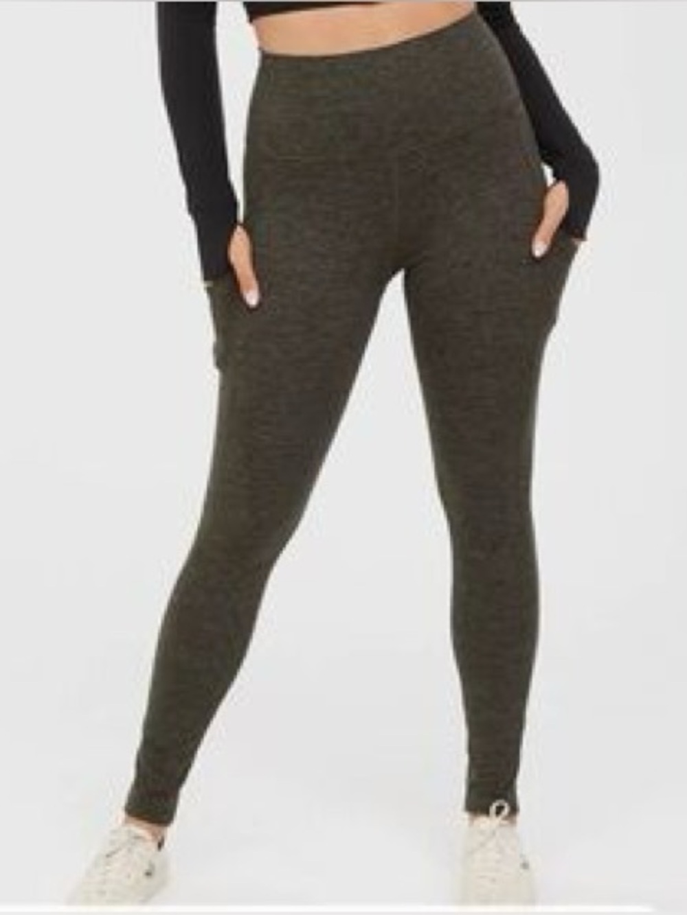 Aerie Hugger High Waisted Brown and Black Leggings